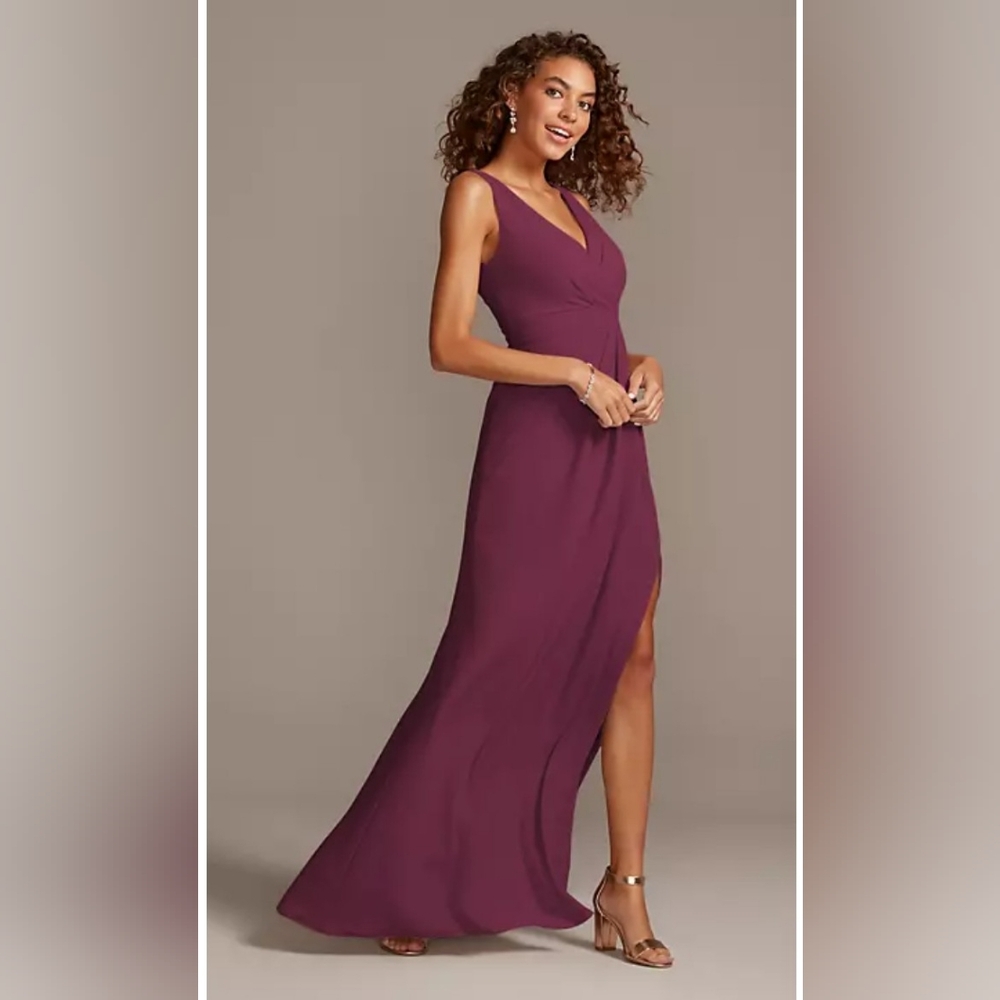 David's bridal pleated tank stretch crepe bridesmaid dress F20104 wine
